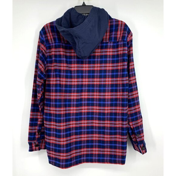 BlankNYC Shirt Mens Size Medium Button Down Plaid Hooded Long Sleeve Blue NWT - Picture 6 of 11